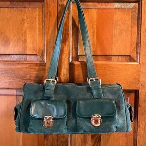 Maxx NY Forest Green Suede 4 Pocket Handbag Shoulder Bag